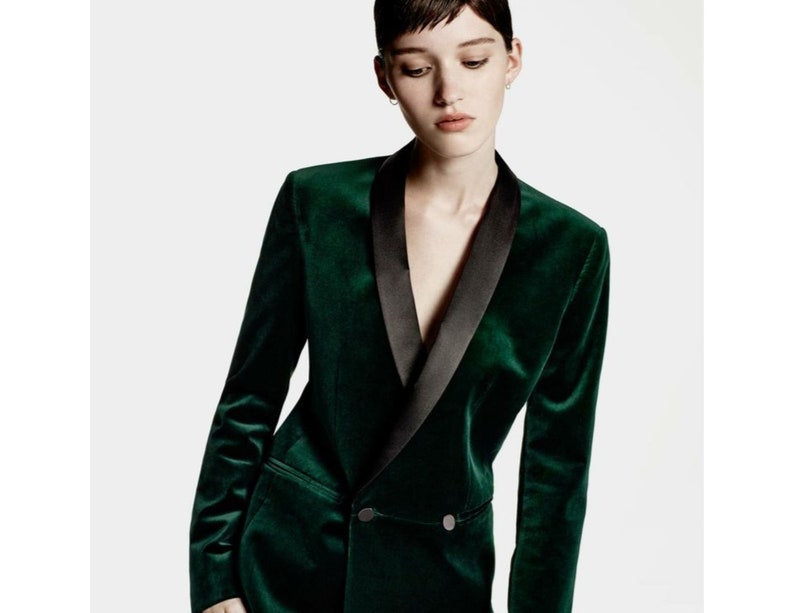 Women Jacket Green Velvet Blazers Tuxedos Wedding Wear Prom Engagement image 3