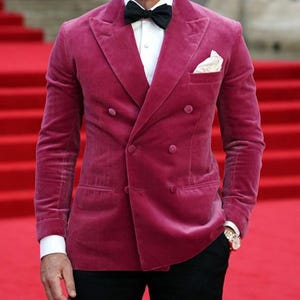 Mens Blazer Pink Velvet Jacket Formal Evening Party Wear Dinner Jacket All Sizes Double Breasted Coat image 4