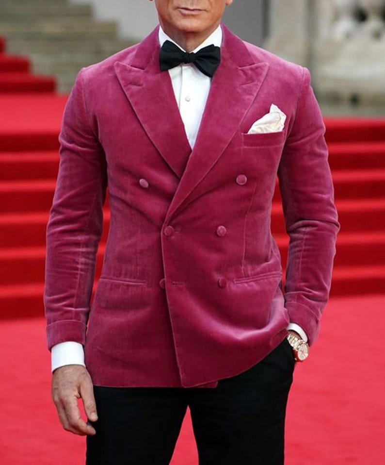 Mens Blazer Pink Velvet Jacket Formal Evening Party Wear Dinner Jacket All Sizes Double Breasted Coat image 4