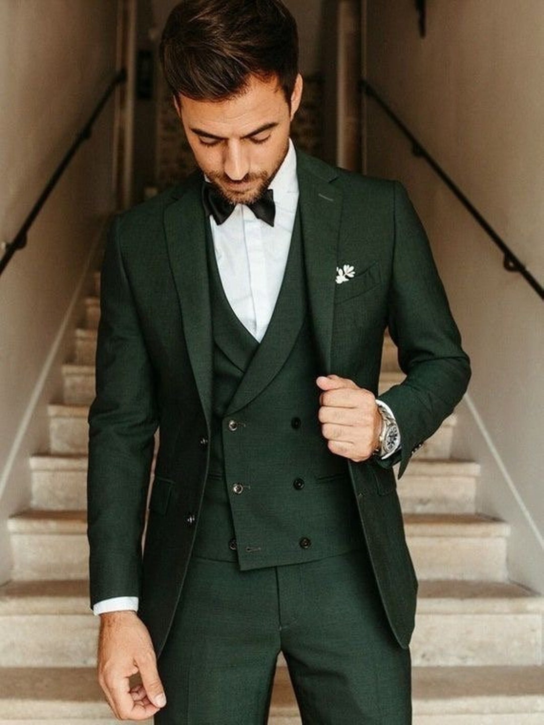 Buy Men's Bottle Green 3-piece Slim Fit Suit for Wedding, Grooms