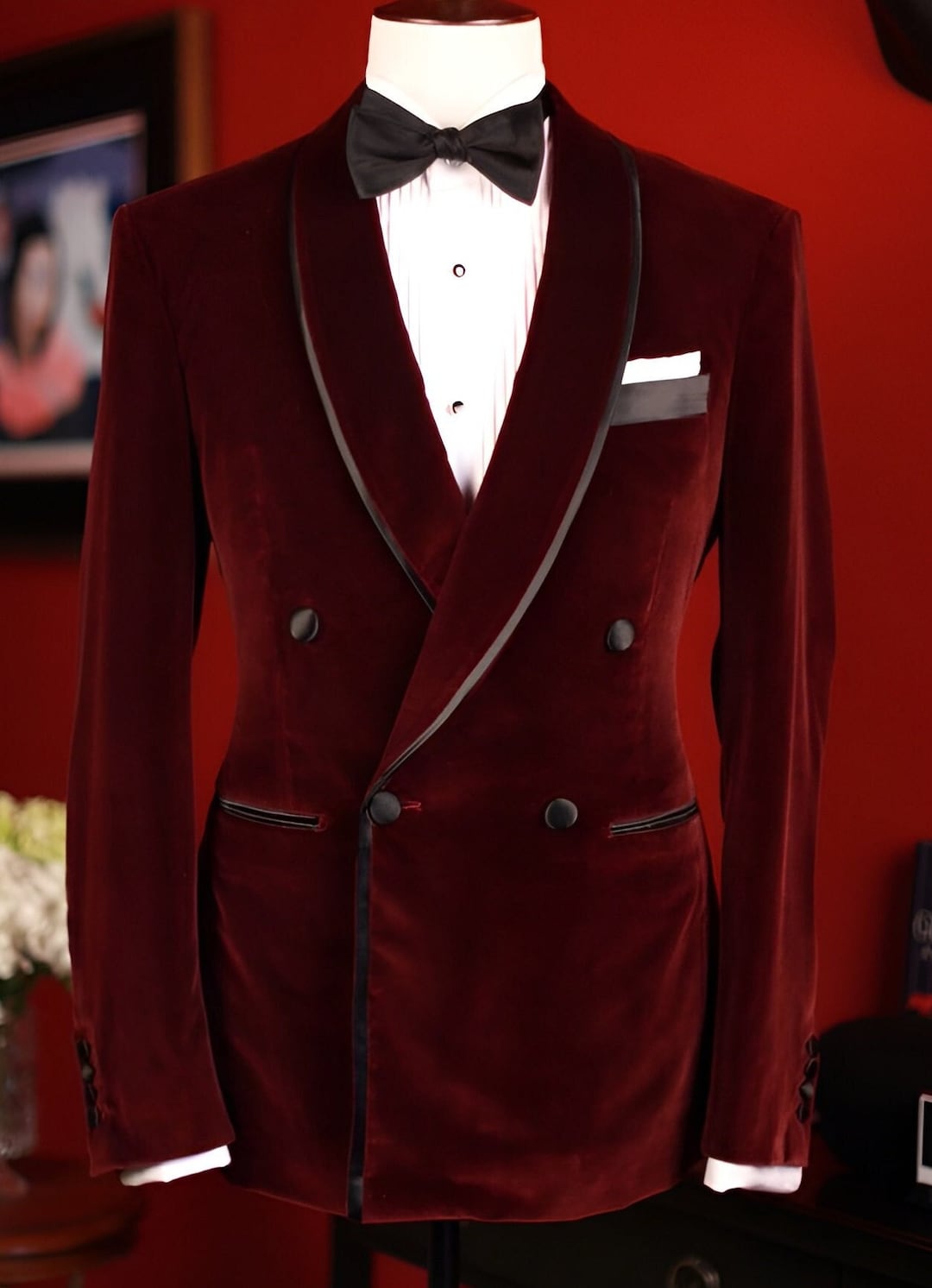 Burgundy Double Breasted Velvet Boy Blazer