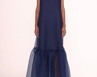 Blue Organza Dress for Women | Sheer Princess Evening Gown | Plus Size Flower Girl Cocktail Dress | Wedding Guest & Party Attire