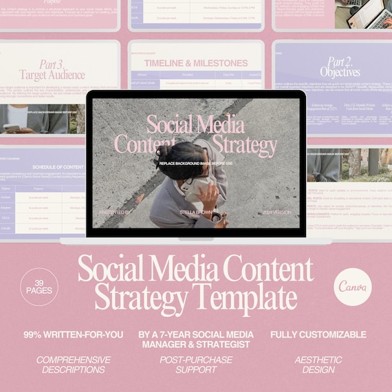 Social Media Content Strategy Template Canva Editable Marketing Strategy Deck for Freelance Social Media Managers and Small Agencies