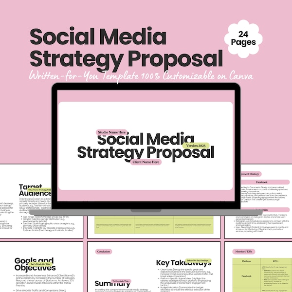 Social Media Strategy Template Content Strategy Social Media Strategy Presentation Canva Paid Ads Strategy Brand Strategy Social Media