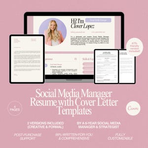 Social Media Manager Resume and Cover Letter Template Canva Resume and Cover Letter Template for Marketing Roles ATS-Friendly Resume