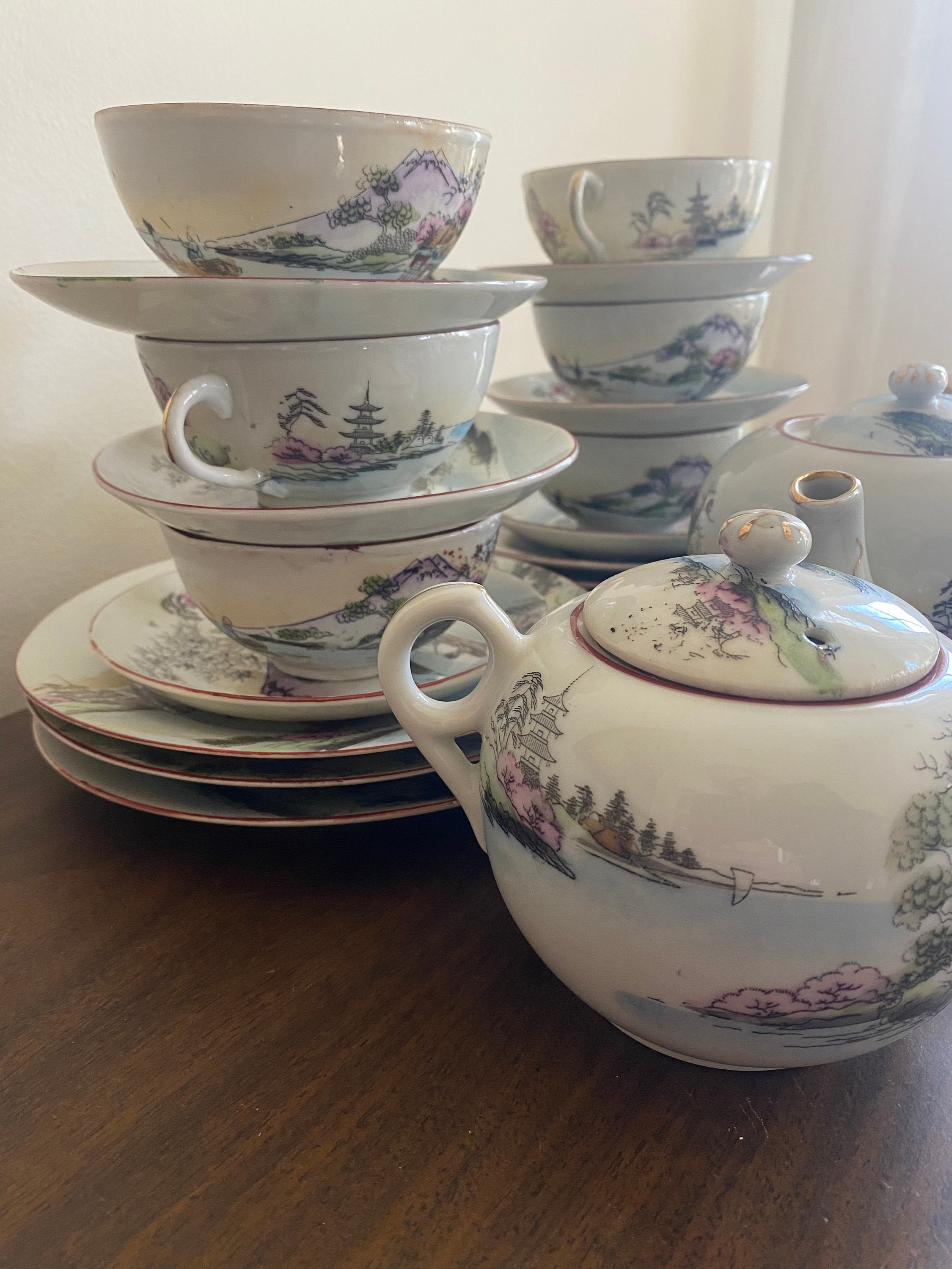 21-piece Antique Hand-painted Japanese Tea Set - Etsy