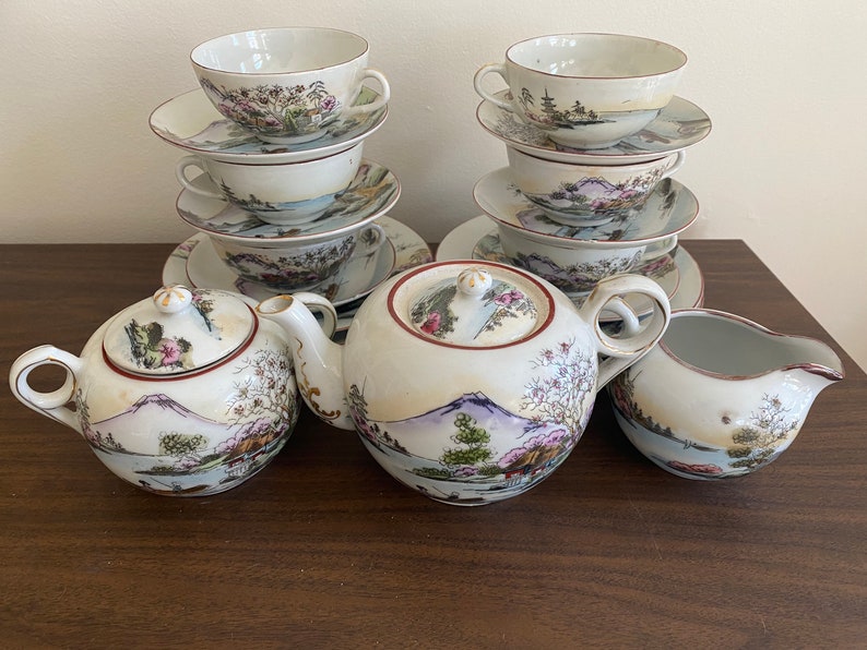 21piece Antique Handpainted Japanese Tea Set Etsy