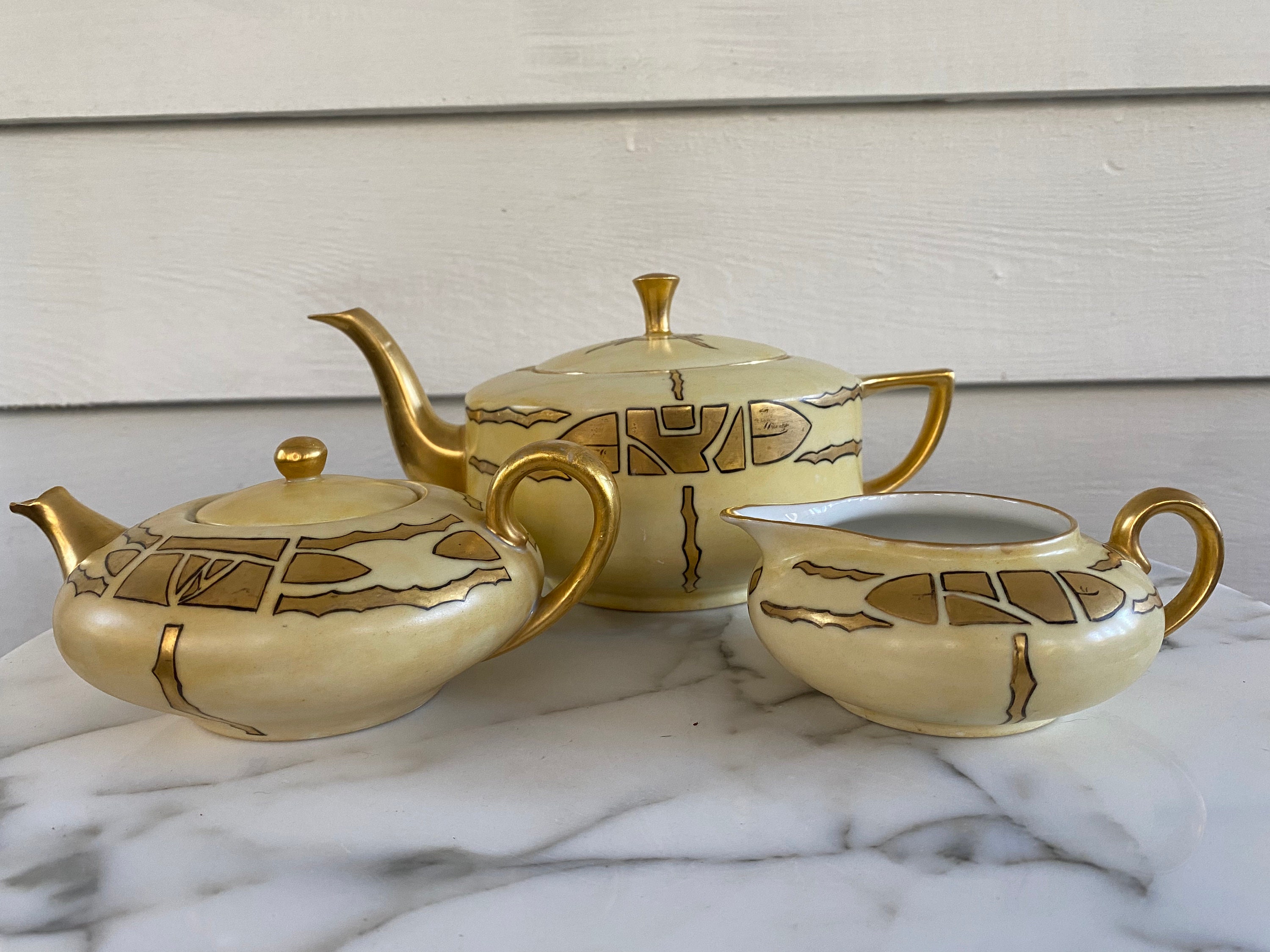 Vintage Limoges Art Deco Gilded Tea Set - Etsy