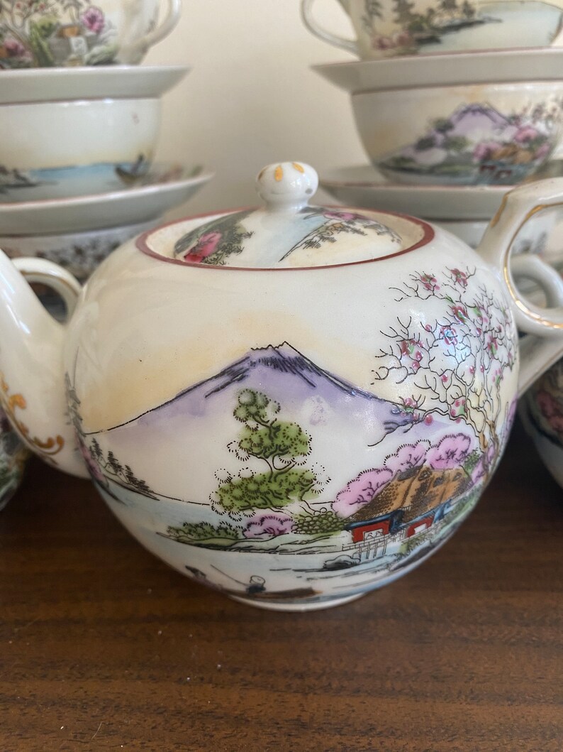 21piece Antique Handpainted Japanese Tea Set Etsy