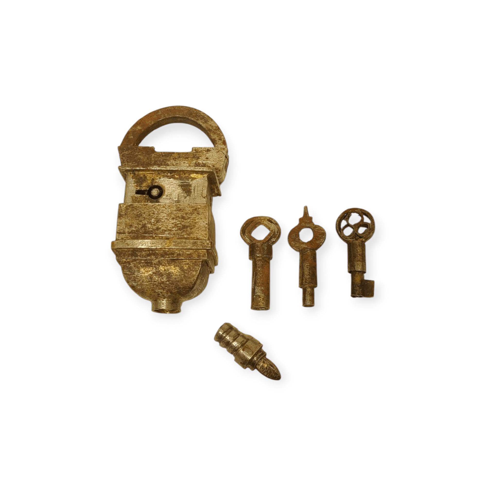 アンティークな鉄製パズル南京錠（鍵3本と隠しレバー付き