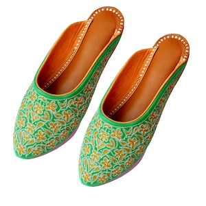 Handmade Mint Velvet Mules: Embroidered Leather Slip-On Flats