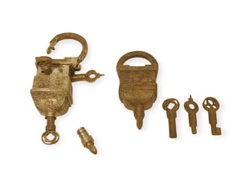 Antique Iron Puzzle Padlock with 3 Keys & Hidden Lever - Collectible Lock