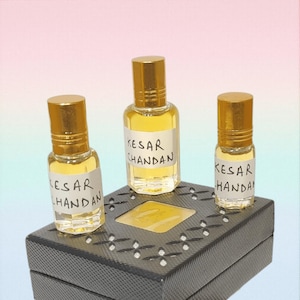 Close-up of alcohol-free Kesar Chandan perfume oil for men and women