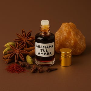 Ręcznie robiony olejek perfumowany Shamama Tul Amber Attar – naturalny, korzenny olejek bursztynowy | Ciepłe, korzenne nuty | Bez alkoholu, długotrwały i destylowany parą wodną