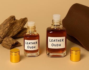 Handmade Leather Oudh Attar | Natural Agarwood Perfume Oil, Woody Animalic Fragrance