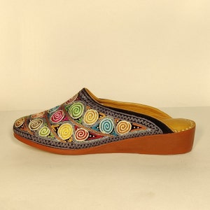 Handmade Black Velvet Mules for Women – Multicolor Flashy Embroidery, Zari & Silk Thread Heeled Slip-Ons, Almond Toe Artisan Shoes