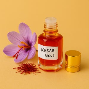 Handgemachter Safran-Attar: Süßes, würziges Kesar-Öl, alkoholfrei