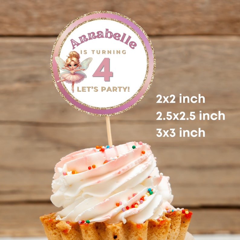 EDITABLE Fairy Ballerina Cupcake Toppers Digital Printable Gold Frame ...