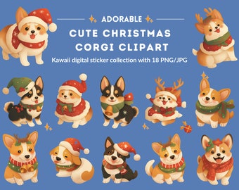 Kawaii Corgi Holiday Cliparts | 18 PNGs and JPGs for Print & Cut