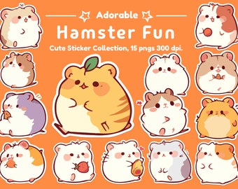 Pegatinas kawaii de hámster: 15 bonitos PNG, listos para imprimir