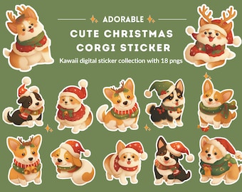 Adorables pegatinas de Corgi / 18 PNG para descarga digital, impresión y corte
