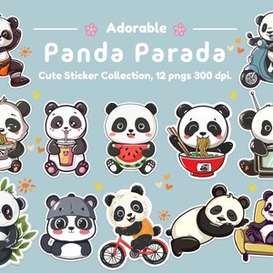 Kawaii Panda Stickers Pack - Cute Panda Pngs, Printable & Digital ...