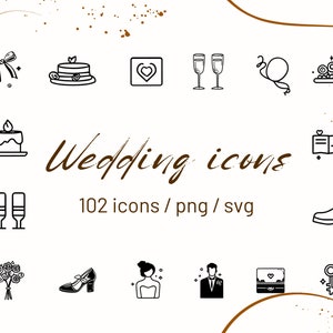 Minimalist Wedding Icons Set - 204 PNG & SVG  wedding clipart / wedding decorations / wedding graphics / wedding art / Digital Download
