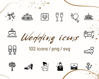 Minimalist Wedding Icons Set - 204 PNG & SVG  wedding clipart / wedding decorations / wedding graphics / wedding art / Digital Download