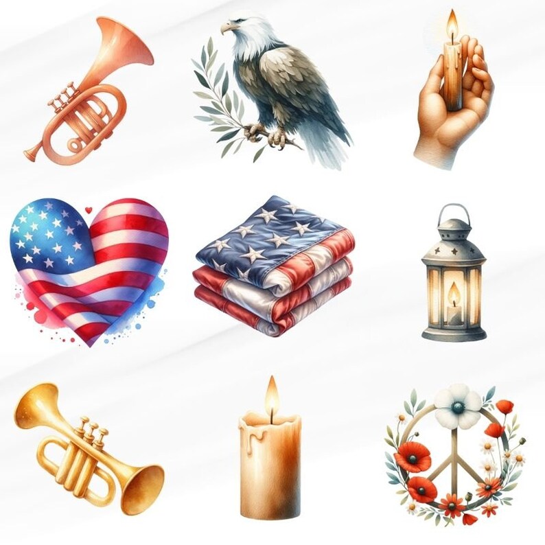 50 PNG Watercolor Memorial Day Clipart , Memorial Day, USA America Day ...