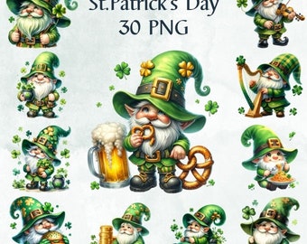 30 PNG acquerello St. Patrick's Day Clipart, Gnome St. Patrick's Day Clipart, Leprechaun Clipart PNG, Shamrock Clipart, Uso commerciale