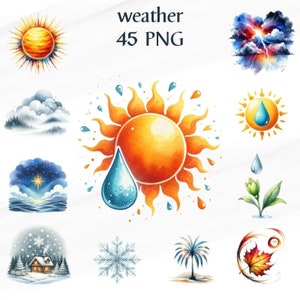 45 PNG Watercolor  weather clipart, Clipart rainbow, Moon Clipart,  Rainbow Sun Lightning Clouds , Flowers Digital Paper,  Commercial Use