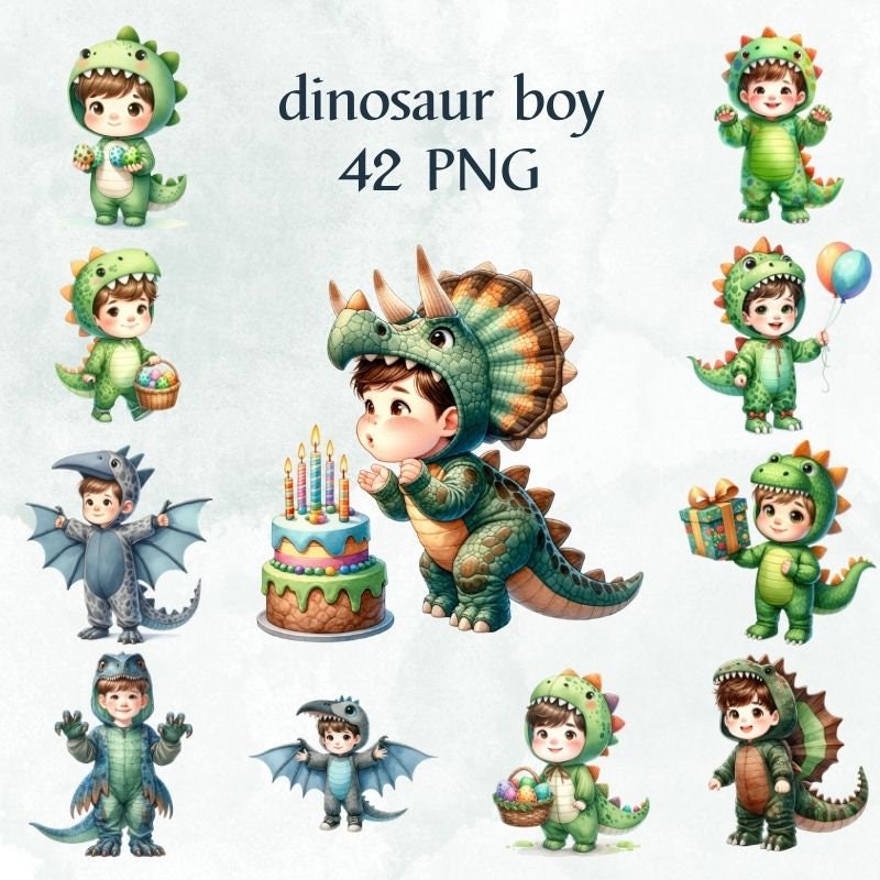 42 PNG Watercolor Cute Dinosaur, Dinosaur Boy, Gifts for Girls, Kids ...