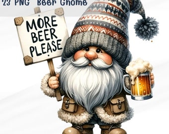 23 PNG  Watercolor  Beer Lover Gnome, Gnome Beer,sublimation design, Adorable Gnomes, Gifts for Girls, Kids for card, Commercial Use