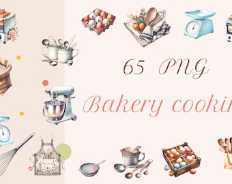 65 PNG Aquarell Bäckerei Clipart, Aquarell Backzubehör - Transparenten Hintergrund Digital Download PNG Grafiken - Kommerzielle Nutzung