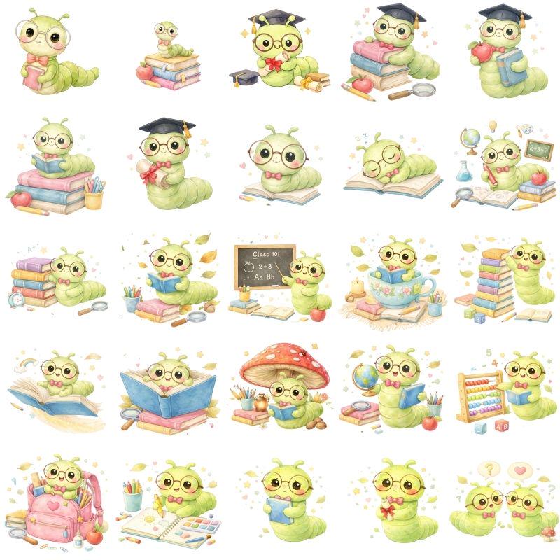 Cute Bookworm Clipart Bundle PNG | Back to School Teacher Sublimation ...