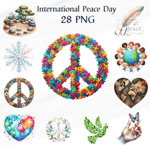 28 PNG International Day of Peace Clipart, aquarel clipart, Peace Graphics, voor een kaart, commercieel gebruik