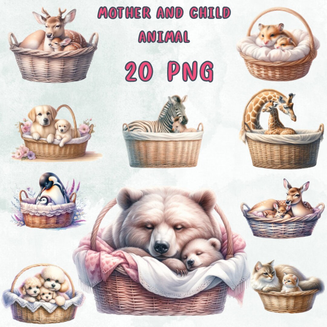 20 PNG Watercolor Mother and Child Clipart, Mama and Baby, Nursery ...