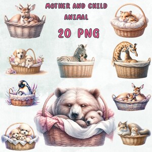 20 PNG Aquarell Mutter und Kind Clipart, Mama und Baby, Kinderzimmer Clipart, Dekorationskarten, Mutter und Kind Tier, kommerzielle Nutzung