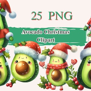 25 PNG Aquarell Avocado Weihnachten, Weihnachtscliparts, transparenter Hintergrund digitaler Download PNG-Grafiken, kommerzielle Nutzung