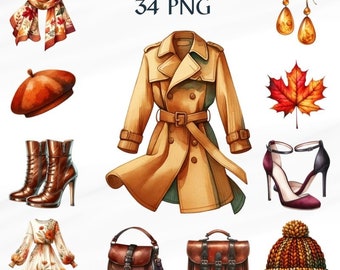 34 PNG Autumn Fall Fashion Clipart, Clipart Bundle, Fall Fashion Girl,Shopping Clipart, Commercial Use