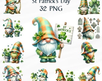 32 PNG Watercolor St. Patrick's Day Clipart, Cute Saint Patrick's Day PNG, Shamrock Clipart, Commercial Use