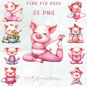 28 PNG süßes rosa Schwein Yoga, Clipart Bundle, Geschenk für Kinder, Kinder Tiere Clipart, süßes Babyschwein, kommerzielle Nutzung