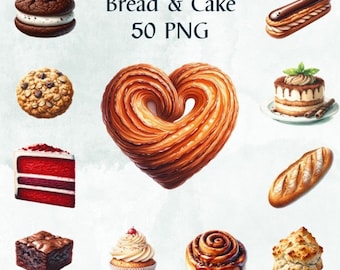 50 PNG Dessert  Clipart,Bread Clipart, Commercial Use, Watercolor Dessert Clipart, Printable Desserts