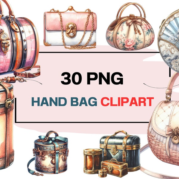 30 PNG watercolor bag Clipart, handbag, Transparent Background Digital Download PNG Graphics - Commercial Use