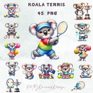 45 PNG niedlicher Aquarell Koala Tennis, Tennis PNG, Sport, Tennisspieler Koala Tennis Clipart, kommerzielle Nutzung