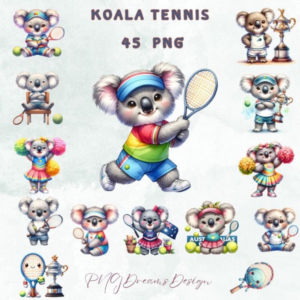 45 PNG Cute Watercolor koala tennis, Tennis png, sport,Tennis Player koala tennis Clipart, Commercial Use