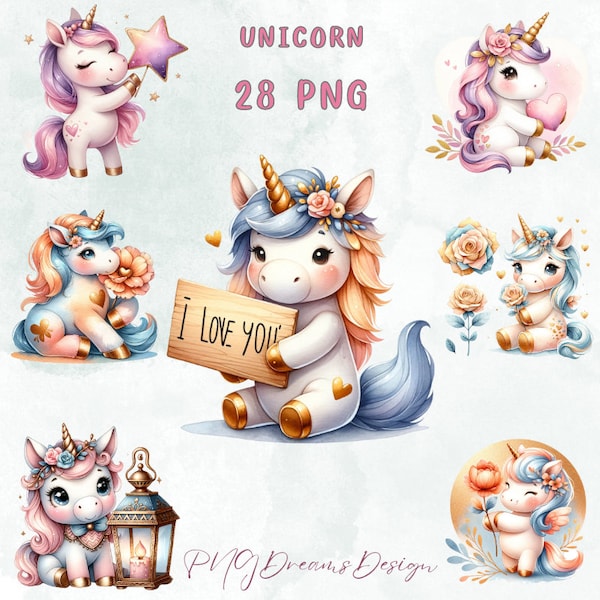 28 PNG Unicorn, Clipart, Valentine Day, Nursery Clipart, Rainbow Clip Art,Unicorn Png, Commercial Use