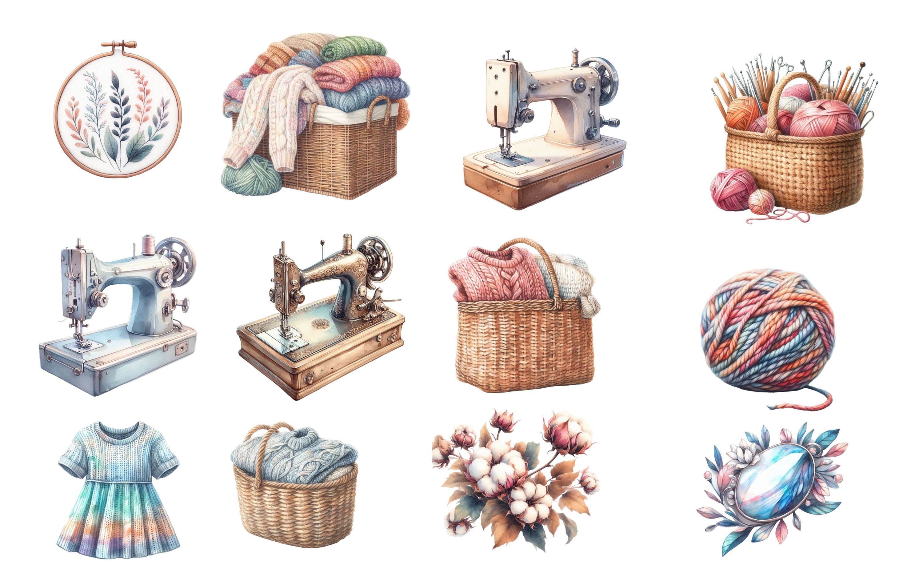 130 PNG Watercolor Sewing Clipart, Quilting Clipart - Sewing Machine ...