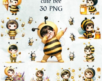 30 PNG bee girl, Clipart Bundle, Gift for kids, Kids Animals Clipart, Bumblebee, Commercial Use