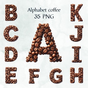 35 PNG Alphabet café clipart, Alfabeto PNG, Acuarela del alfabeto de café, café, Uso comercial